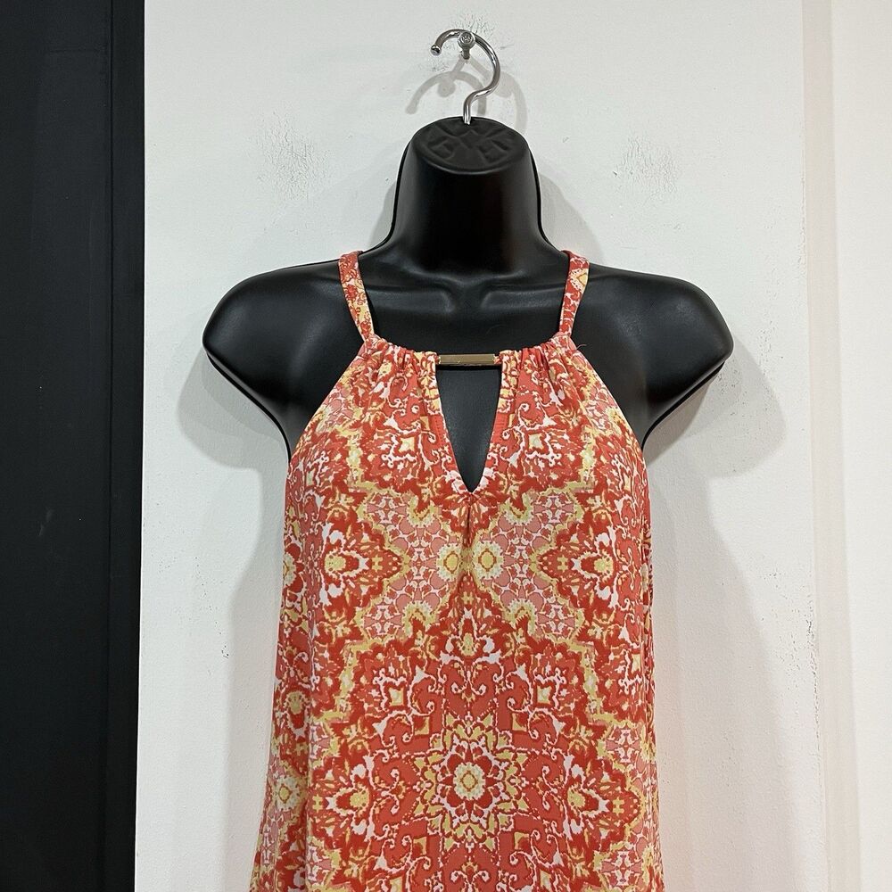 Haani Halter Boho Orange Pattern Dress Size Medium Summer Beach - Picture 2 of 8